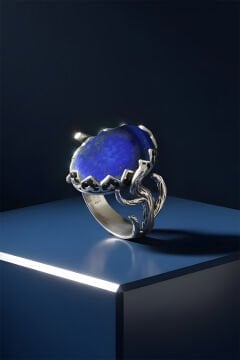 Ağaç Model Lapis Lazuli Taşlı El İşi Gümüş Yüzük 10 - Gümüş Rengi
