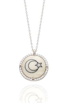 Zirkon Taş Süslemeli Ay Yıldız Gümüş Kolye