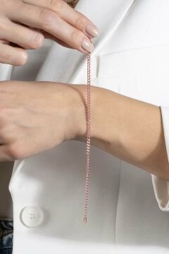 Gurmet Model Gümüş 2,20 mm Genişlik Bileklik 18 Cm - Rose Rengi