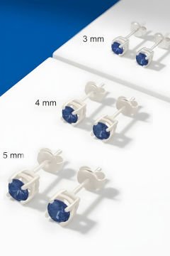 Safir Renk Zirkon Taşlı Tek Taş Model Üçlü Küpe Set Gümüş Rengi