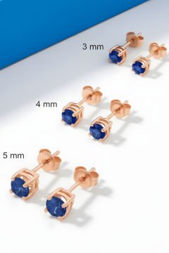 Safir Renk Zirkon Taşlı Tek Taş Model Üçlü Küpe Set Rose Rengi