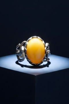 Ağaç Model Sarı Akik Taşlı El İşi Gümüş Yüzük