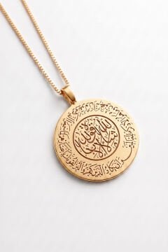 Nazar Ayeti Kazıma Gümüş Unisex Gümüş Kolye Altın Rengi