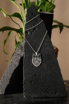 Kurt Model Siyah Mineli Gümüş Kolye Gümüş Rengi