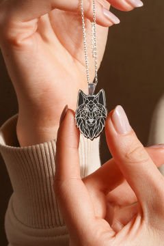 Kurt Model Siyah Mineli Gümüş Kolye Gümüş Rengi