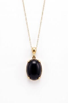 Minimalist Oval Tasarım Oniks Taşlı Kadın Gümüş Kolye Altın Rengi