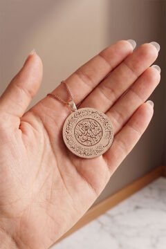 Nazar Ayeti Kazıma Gümüş Unisex Gümüş Kolye Rose Rengi