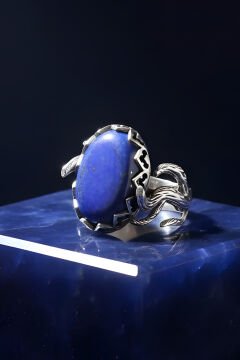 Ağaç Model Lapis Lazuli Taşlı El İşi Gümüş Yüzük 14 - Gümüş Rengi