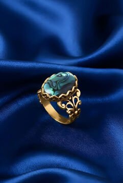 Rumi Model Okyanus Sedefi Taşlı El İşi Yüzük 22 - Altın Rengi