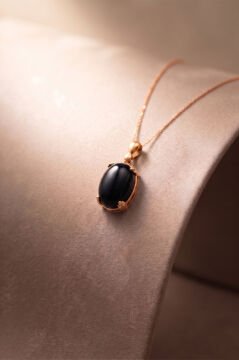 Minimalist Oval Tasarım Oniks Taşlı Kadın Gümüş Kolye Rose Rengi