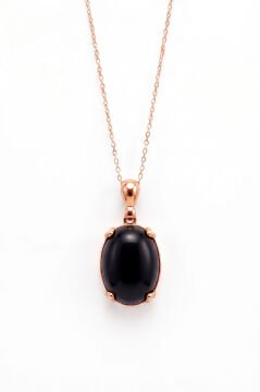 Minimalist Oval Tasarım Oniks Taşlı Kadın Gümüş Kolye Rose Rengi