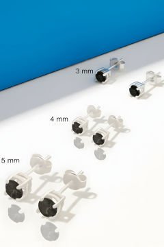 Siyah Renk Zirkon Taşlı Üçlü Gümüş Küpe Set Gümüş Rengi