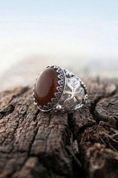 Akik Taşlı Yonca Model El İşçiliği Erkek Gümüş Yüzük