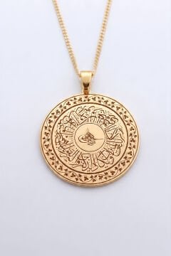 Nazar Ayeti ve Besmele Kazıma Gümüş Unisex Gümüş Kolye Altın Rengi