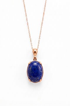 Minimalist Oval Tasarım Lapis Lazuli Taşlı Kadın Gümüş Kolye Rose Rengi