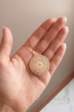 Nazar Ayeti ve Besmele Kazıma Gümüş Unisex Gümüş Kolye Rose Rengi