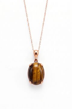 Minimalist Oval Tasarım Kaplangözü Taşlı Kadın Gümüş Kolye Rose Rengi