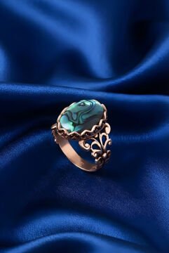 Rumi Model Okyanus Sedefi Taşlı El İşi Yüzük 16 - Rose Rengi