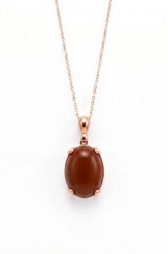 Minimalist Oval Tasarım Akik Taşlı Kadın Gümüş Kolye Rose Rengi