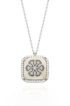 Zirkon Taşlı Kar Tanesi Desenli Gümüş Kolye