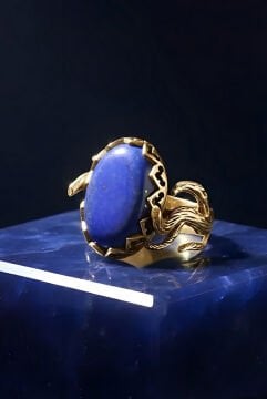 Ağaç Model Lapis Lazuli Taşlı El İşi Gümüş Yüzük 13 - Altın Rengi