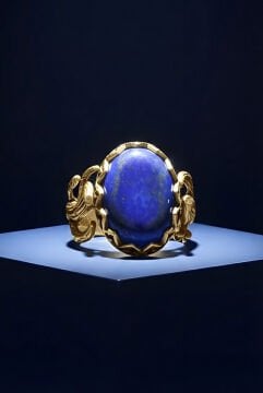 Ağaç Model Lapis Lazuli Taşlı El İşi Gümüş Yüzük 13 - Altın Rengi