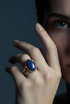 Ağaç Model Lapis Lazuli Taşlı El İşi Gümüş Yüzük 13 - Altın Rengi