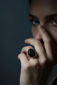Rumi Model Oniks Taşlı El İşi Gümüş Yüzük 21 - Rose Rengi