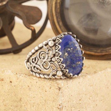 Lapis Lazuli Taşlı El İşi Gümüş Yüzük 15