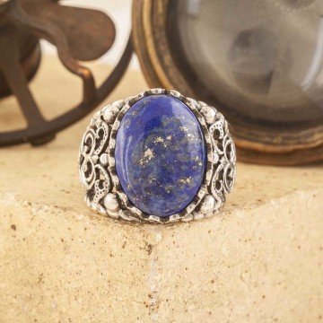Lapis Lazuli Taşlı El İşi Gümüş Yüzük 15