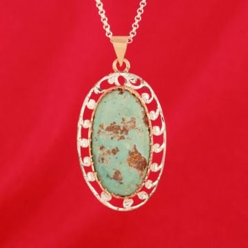 Firüze Taşlı Erzurum Kalem İşlemeli El İşi Kolye