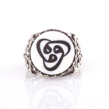 Fil Dişi Üzeri Abanoz Kakma Üçlü Vav El İşi Yüzük