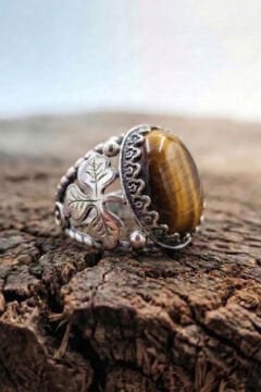 Kaplangözü Taşlı Yonca Model El İşçiliği Erkek Gümüş Yüzük