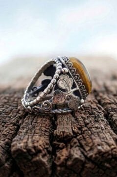 Kaplangözü Taşlı Yonca Model El İşçiliği Erkek Gümüş Yüzük