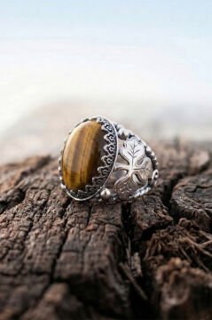 Kaplangözü Taşlı Yonca Model El İşçiliği Erkek Gümüş Yüzük