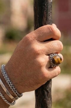 Kaplangözü Taşlı Yonca Model El İşçiliği Erkek Gümüş Yüzük