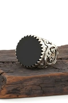 Oniks Taşlı El İşi Gümüş Yüzük