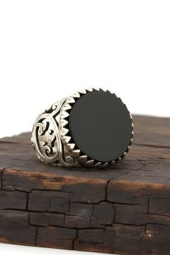 Oniks Taşlı El İşi Gümüş Yüzük