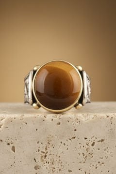 Kalem İşleme Desenli Kaplangözü Taşlı Gümüş Yüzük