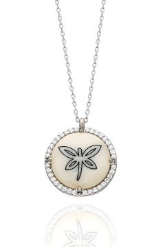 Zirkon Taş Süslemeli Yusufçuk Desenli Gümüş Kolye