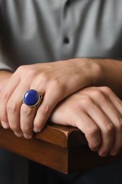 Kalem İşleme Desenli Lapis Taşlı Gümüş Yüzük