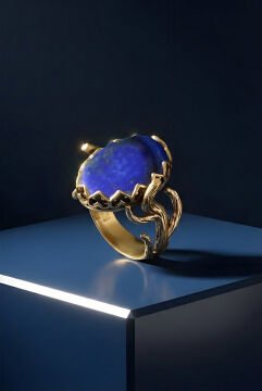 Ağaç Model Lapis Lazuli Taşlı El İşi Gümüş Yüzük 25 - Altın Rengi