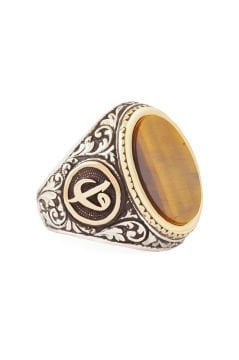 Kaplangözü Taşlı Vav Elif Desenli Gümüş Yüzük