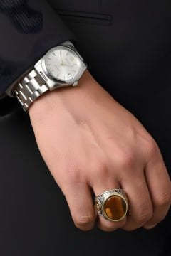 Kaplangözü Taşlı Vav Elif Desenli Gümüş Yüzük