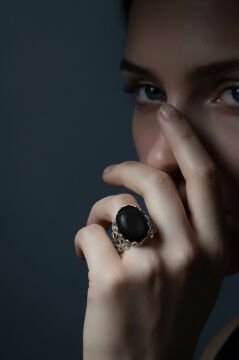 Rumi Model Oniks Taşlı El İşi Gümüş Yüzük 18 - Gümüş Rengi