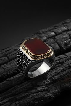 Sarmaşık Model Akik Taşlı Gümüş Erkek Yüzük