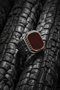 Sarmaşık Model Akik Taşlı Gümüş Erkek Yüzük