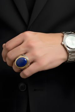 Lapis Taşlı Vav Elif Desenli Gümüş Yüzük