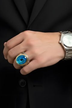 Okyanus Sedefi Taşlı Vav Elif Desenli Gümüş Yüzük