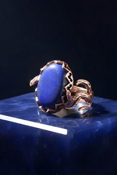 Ağaç Model Lapis Lazuli Taşlı El İşi Gümüş Yüzük 13 - Rose Rengi